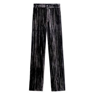 Zara Grey Velvet High-Waisted Straight Leg Pants L